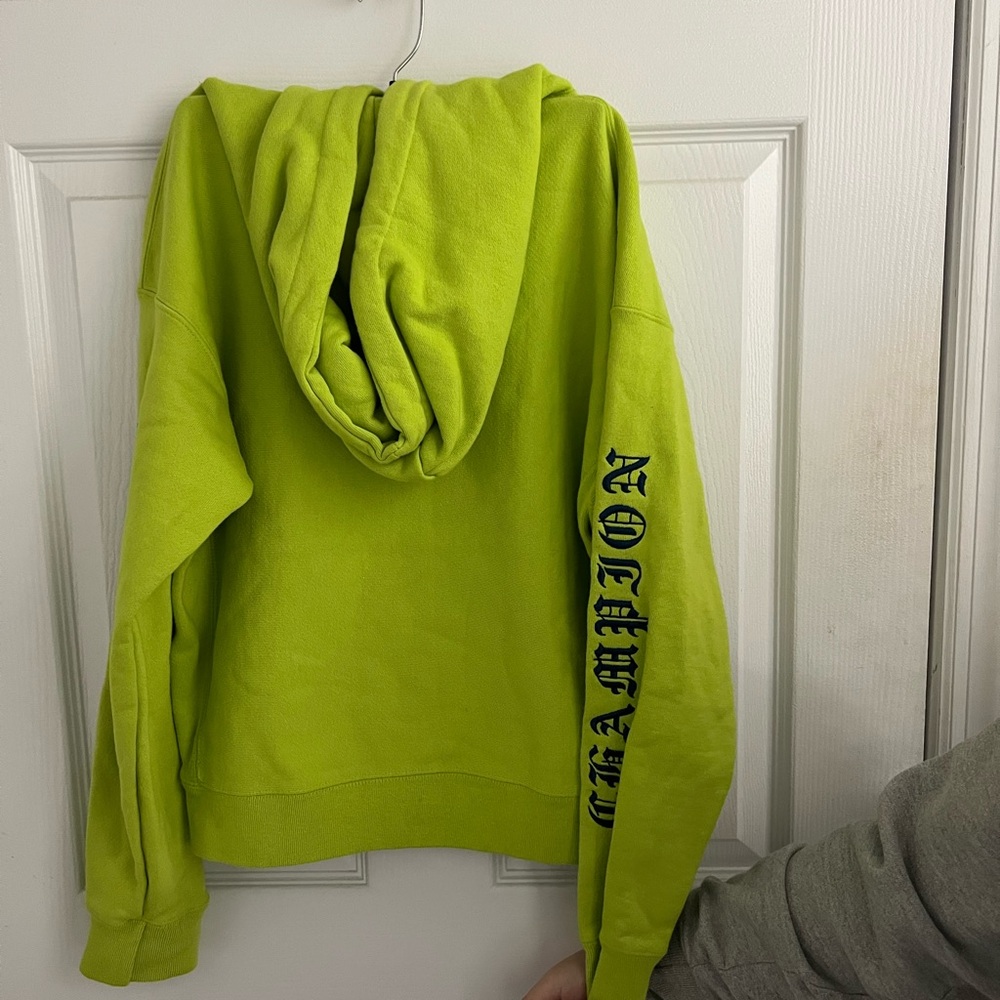 Champion Neon Green Hoodie with Sleeve Logo